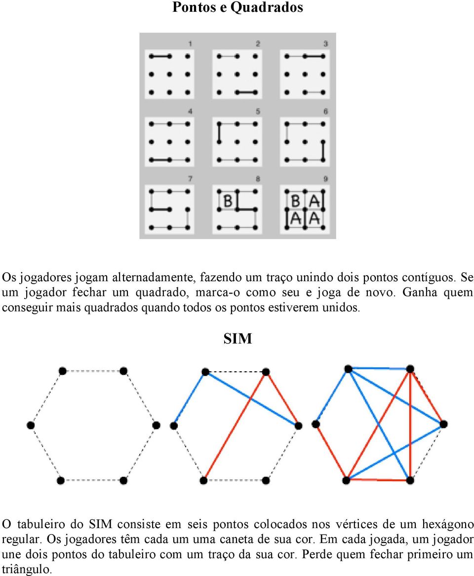 Ganha quem conseguir mais quadrados quando todos os pontos estiverem unidos.