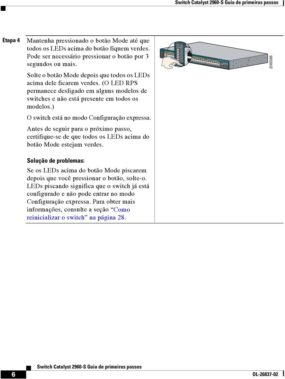 (O LED RPS permanece desligado em alguns modelos de switches e não está presente em todos os modelos.) O switch está no modo Configuração expressa.