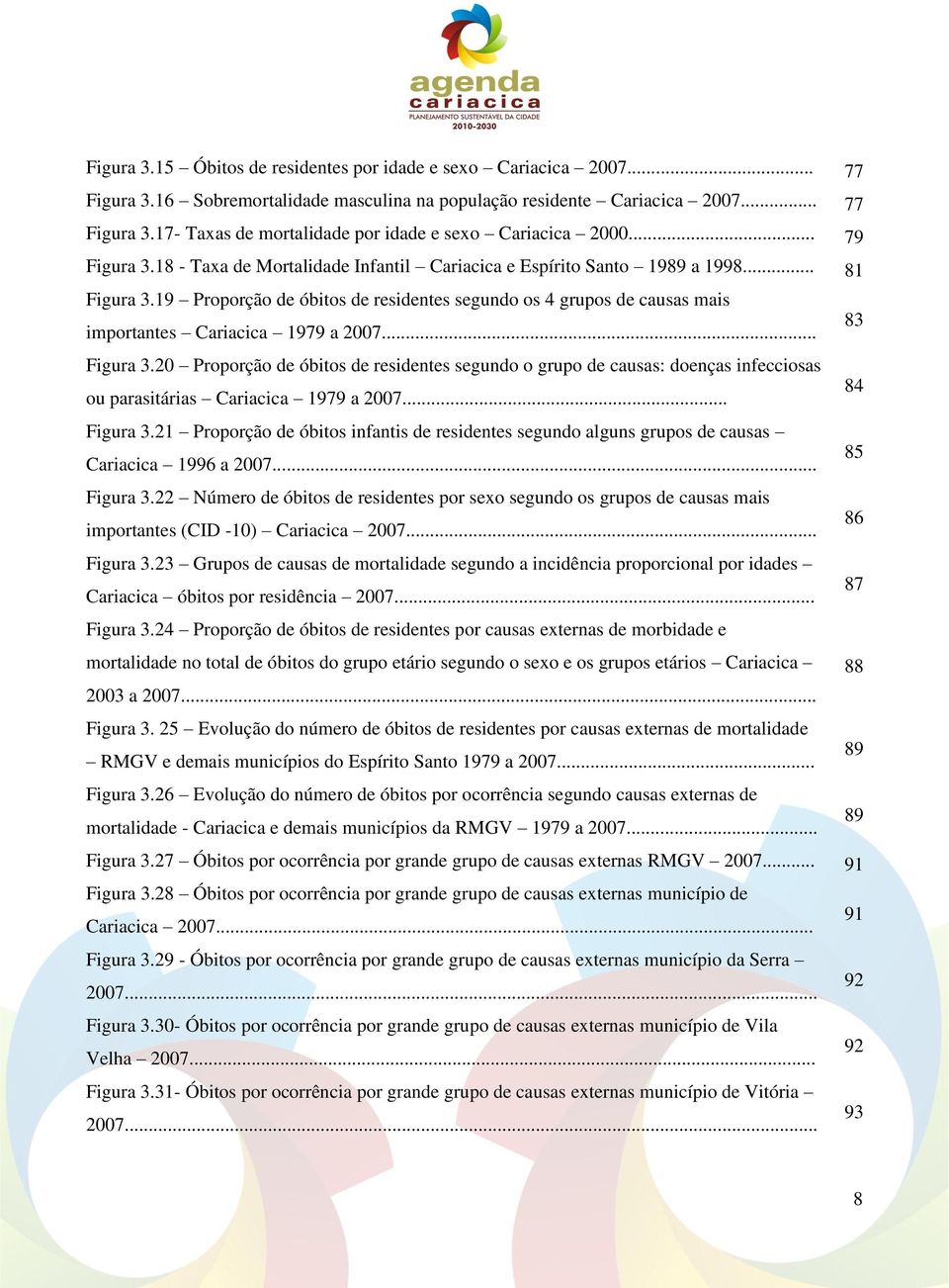 19 Proporção de óbitos de residentes segundo os 4 grupos de causas mais importantes Cariacica 1979 a 2007... Figura 3.