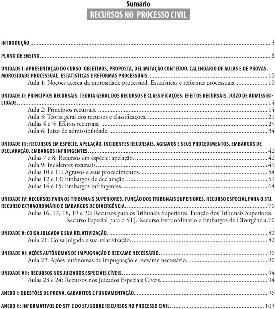 TEORIA GERAL DOS RECURSOS E CLASSIFICAÇÕES. EFEITOS RECURSAIS. JUÍZO DE ADMISSIBI- LIDADE.... 14 Aula 2: Princípios recursais.... 14 Aula 3: Teoria geral dos recursos e classificações.