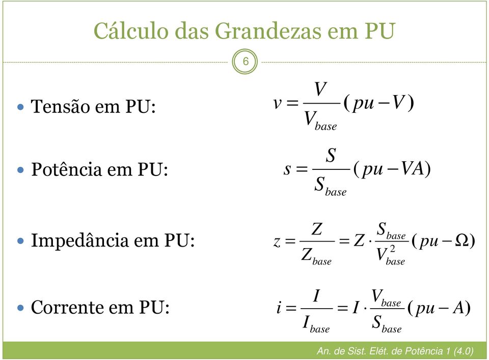 mpedância em PU: z ( Ω) Corrente em