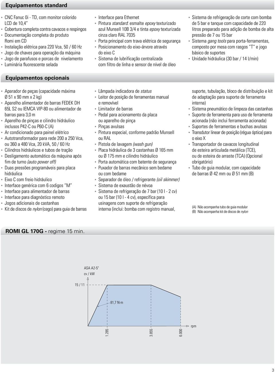 Munsell 10B 3/4 e tinta epoxy texturizada cinza claro RAL 7035 Porta principal com trava elétrica de segurança Posicionamento do eixo-árvore através do eixo C sistema de lubrificação centralizada com