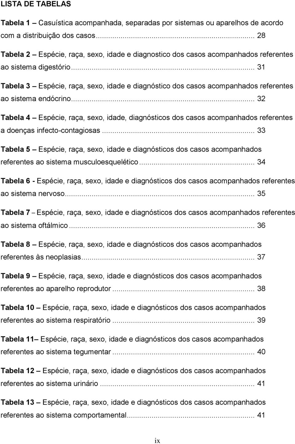 .. 31 Tabela 3 Espécie, raça, sexo, idade e diagnóstico dos casos acompanhados referentes ao sistema endócrino.