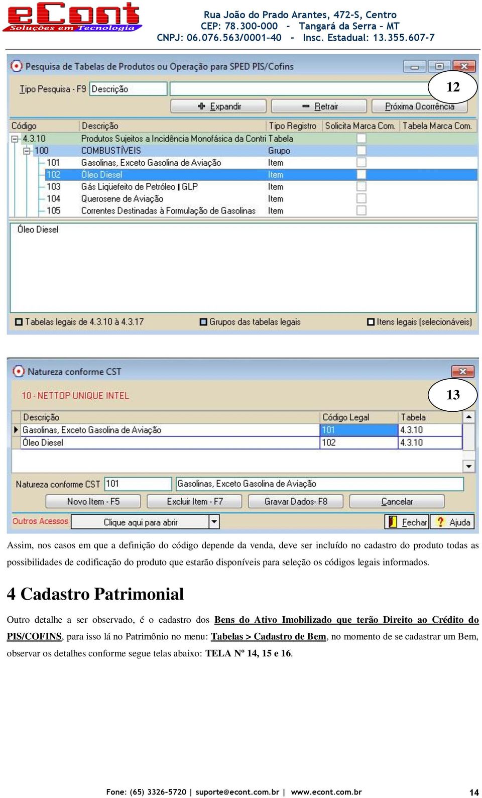 4 Cadastro Patrimonial Outro detalhe a ser observado, é o cadastro dos Bens do Ativo Imobilizado que terão Direito ao Crédito do PIS/COFINS, para