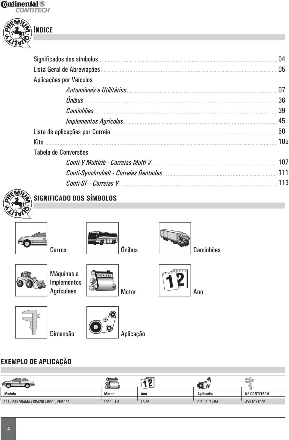 - Correias Dentadas Conti-SF - Correias V 04 05 07 36 39 45 50 105 107 111 113 SIGNIFICADO DOS SÍMBOLOS Carros Ônibus Caminhões