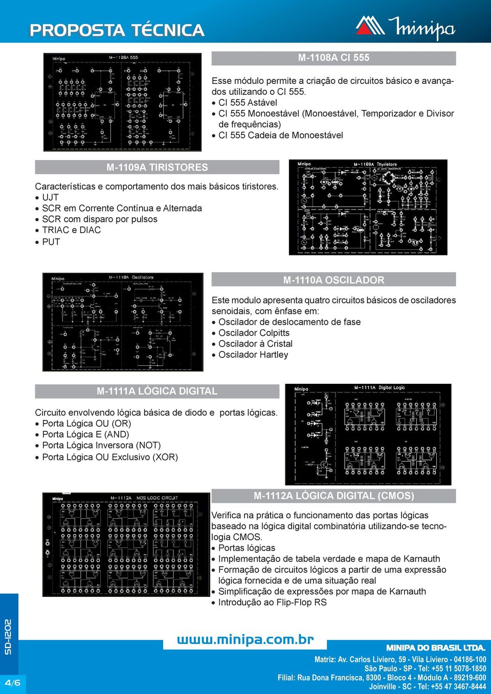 UJT SCR em Corrente Contínua e Alternada SCR com disparo por pulsos TRIAC e DIAC PUT M-1110A OSCILADOR Este modulo apresenta quatro circuitos básicos de osciladores senoidais, com ênfase em: