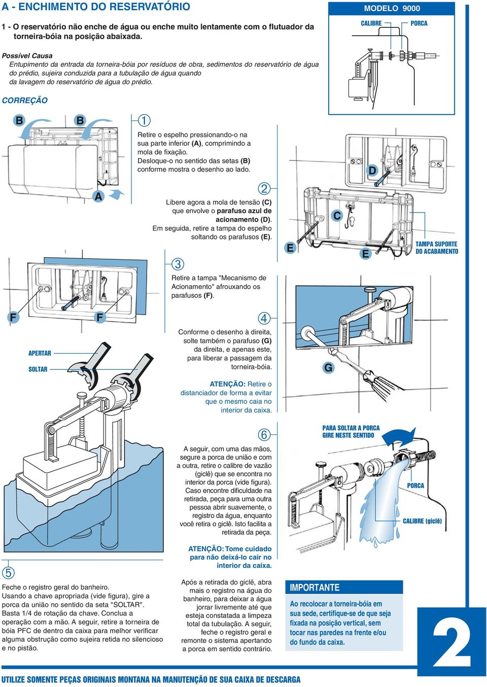 de água do prédio. APERTAR SOLTAR ➀ Retire o espelho pressionando-o na sua parte inferior (A), comprimindo a mola de fixação. Desloque-o no sentido das setas (B) conforme mostra o desenho ao lado.