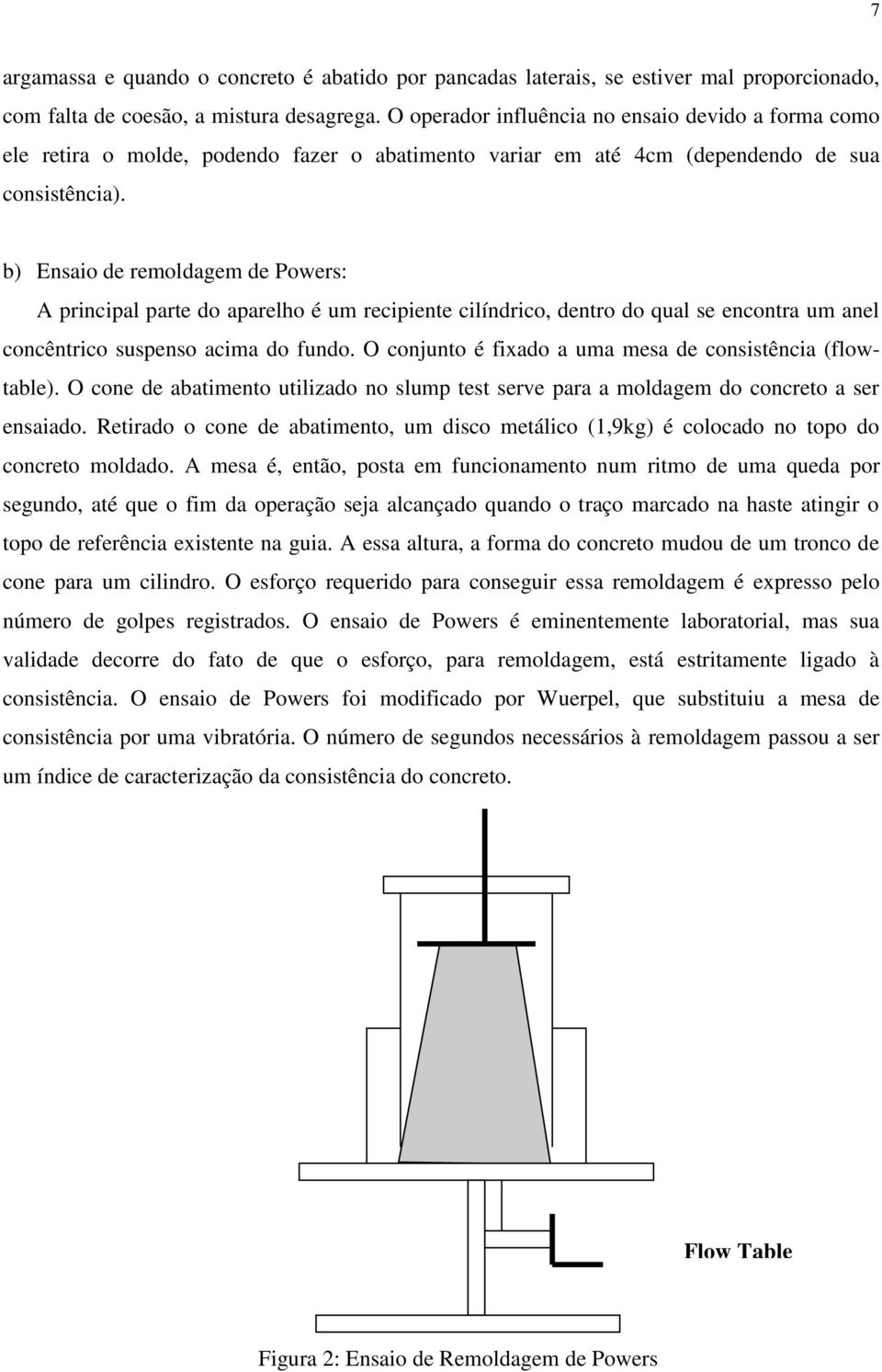 b) Ensaio de remoldagem de Powers: A principal parte do aparelho é um recipiente cilíndrico, dentro do qual se encontra um anel concêntrico suspenso acima do fundo.