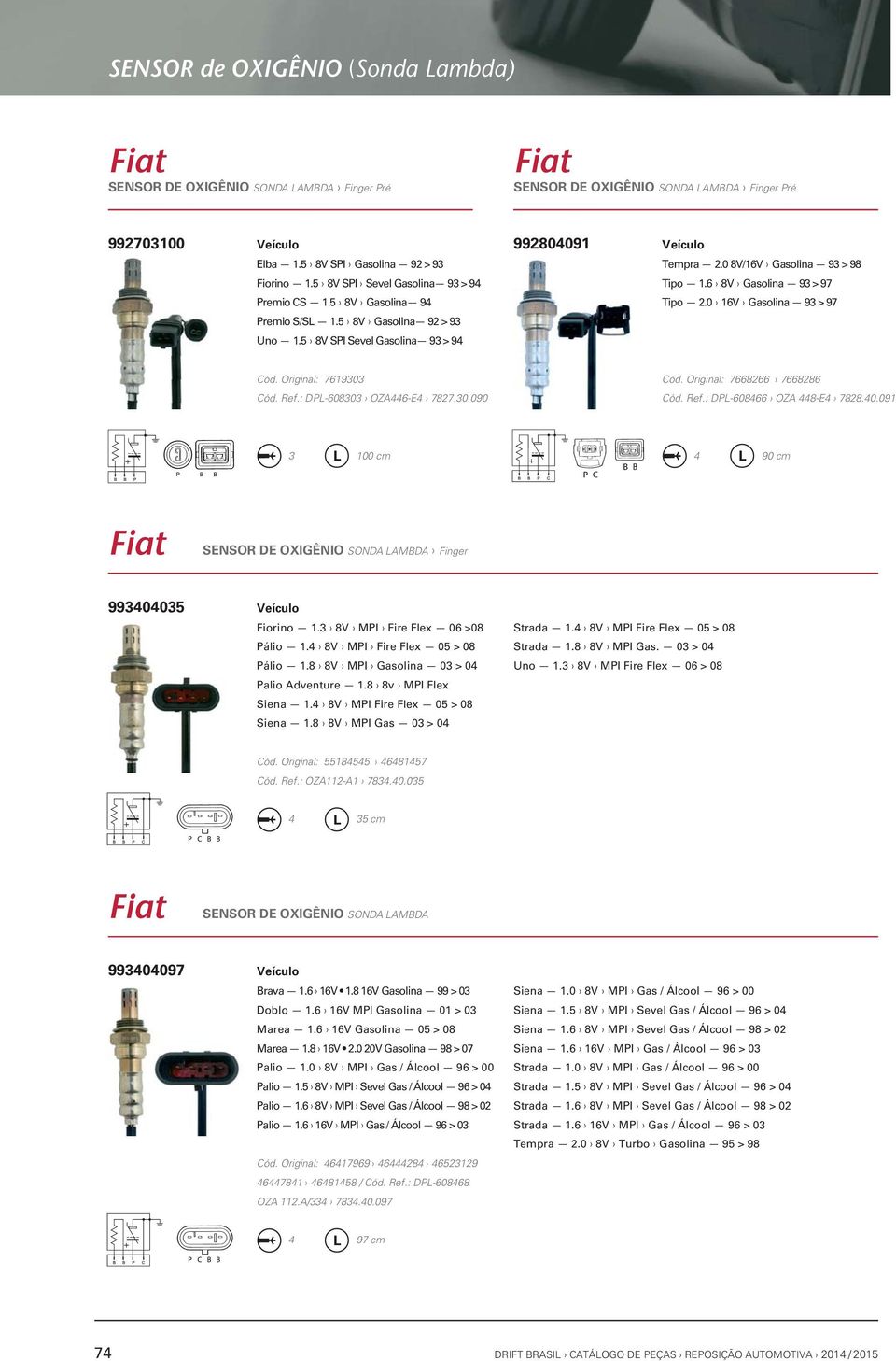 30.090 Cód. Original: 7668266 7668286 Cód. Ref.: DPL-608466 OZA 448-E4 7828.40.091 3 100 cm 4 90 cm SENSOR DE OXIGÊNIO SONDA LAMBDA Finger 993404035 035 Fiorino 1.3 8V MPI Fire Flex 06 >08 Pálio 1.