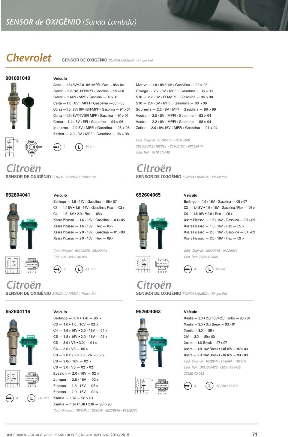 0 8V MPFI Gasolina 96 > 98 1 40 cm Citroën Meriva 1.8 8V/16V Gasolina 02 > 03 Omega 2.2 8V MPFI Gasolina 96 > 99 S10 2.2 8V EFI/MPFI Gasolina 95 > 00 S10 2.4 8V MPFI Gasolina 00 > 06 Suprema 2.