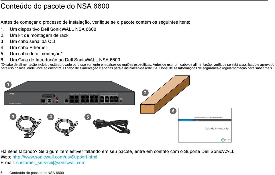 Um Guia de Introdução ao Dell SonicWALL NSA 6600 *O cabo de alimentação incluído está aprovado para uso somente em países ou regiões específicas.