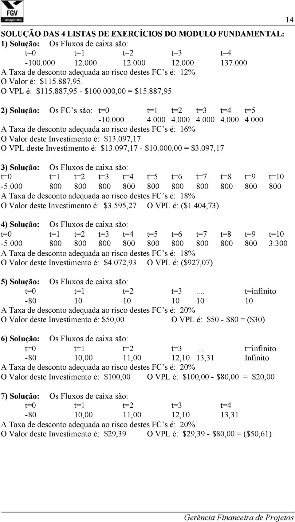 000 4.000 4.000 4.000 4.000 A Taxa de desconto adequada ao risco destes FC s é: 16% O Valor deste Investimento é: $13.097,17 O VPL deste Investimento é: $13.097,17 - $10.000,00 = $3.