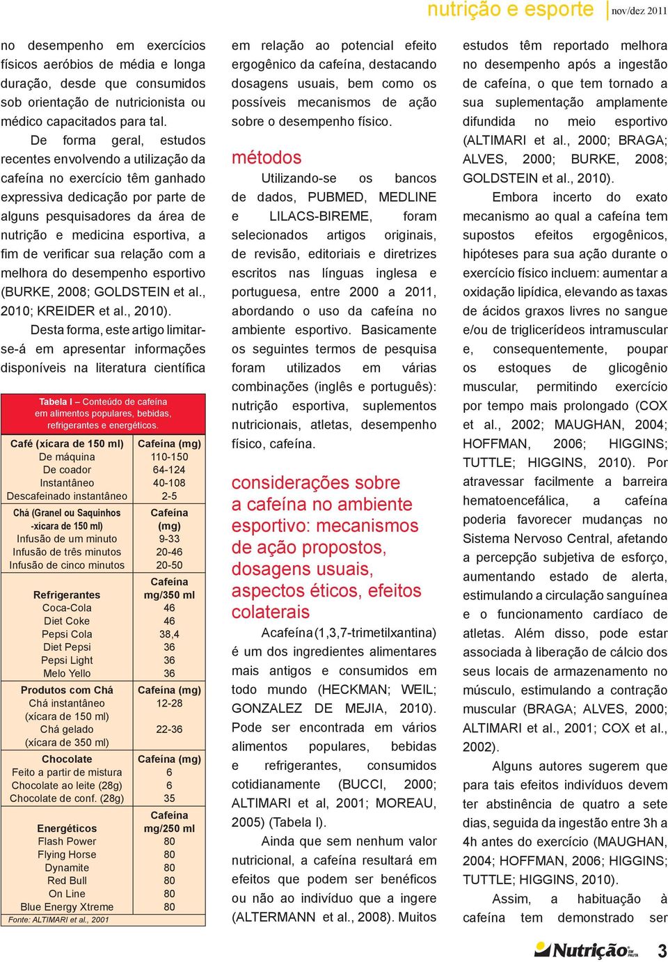 verificar sua relação com a melhora do desempenho esportivo (BURKE, 2008; GOLDSTEIN et al., 2010; KREIDER et al., 2010).