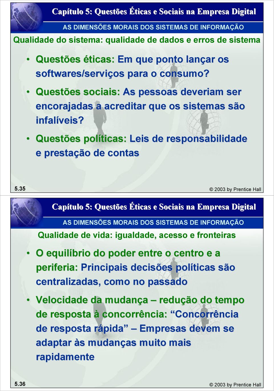 35 2003 by Prentice Hall Qualidade de vida: igualdade, acesso e fronteiras O equilíbrio do poder entre o centro e a periferia: Principais decisões políticas são