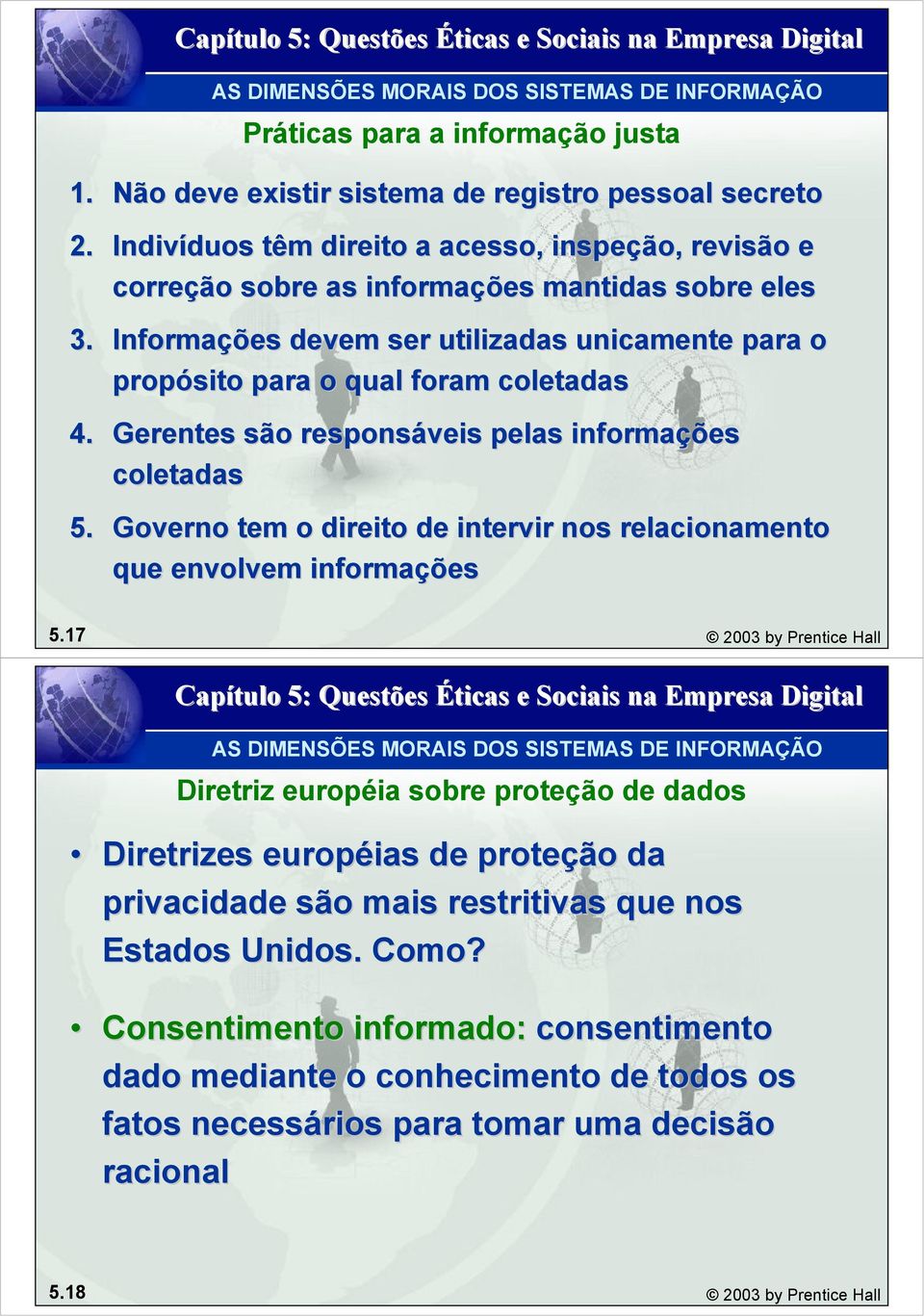 Informações devem ser utilizadas unicamente para o propósito para o qual foram coletadas 4. Gerentes são responsáveis pelas informações coletadas 5.