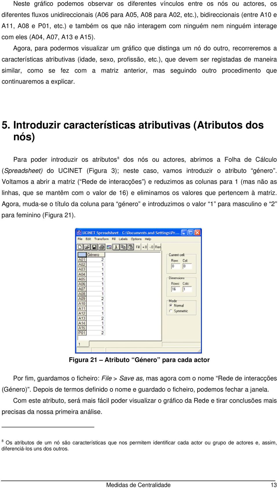 Agora, para podermos visualizar um gráfico que distinga um nó do outro, recorreremos a características atributivas (idade, sexo, profissão, etc.