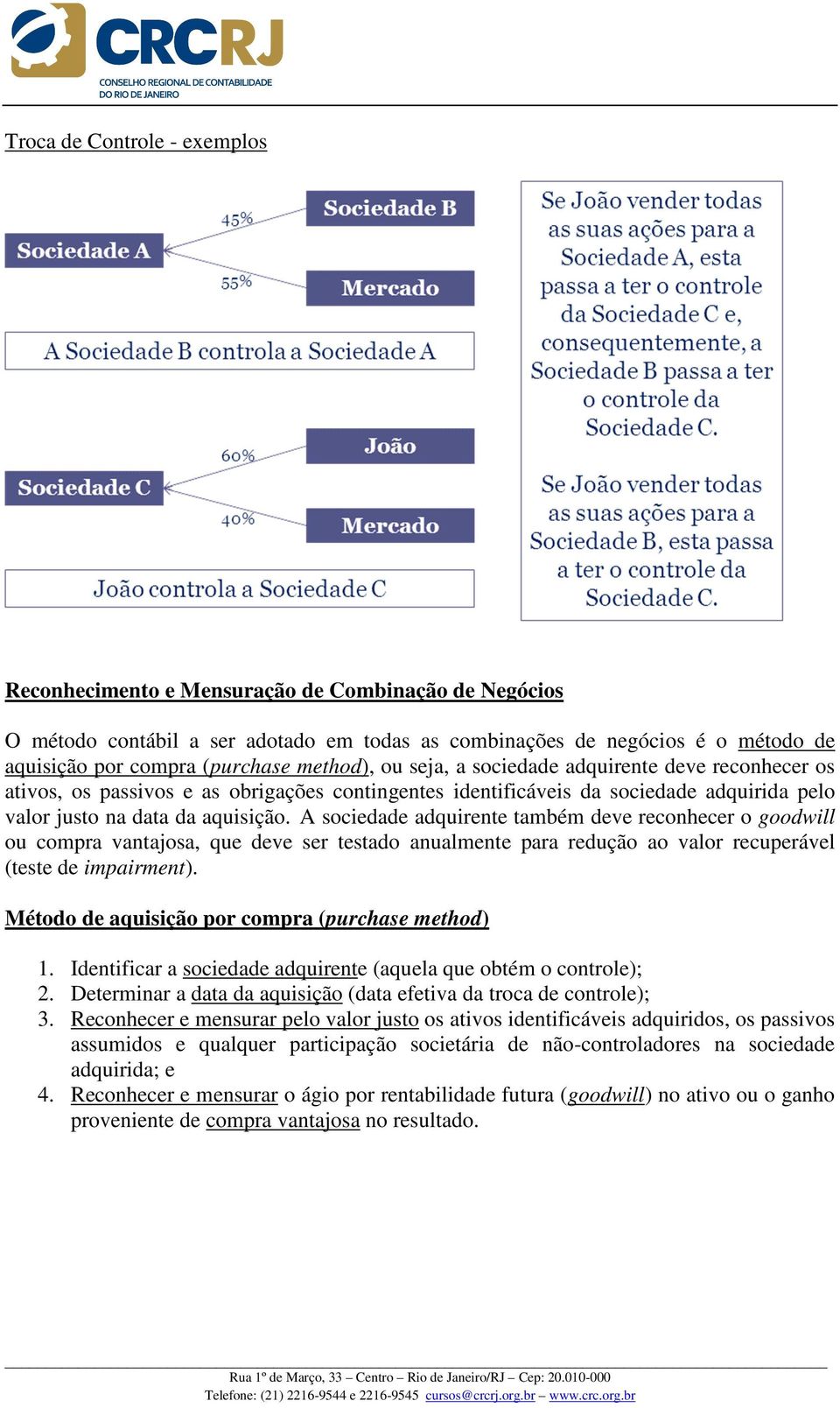 A sociedade adquirente também deve reconhecer o goodwill ou compra vantajosa, que deve ser testado anualmente para redução ao valor recuperável (teste de impairment).