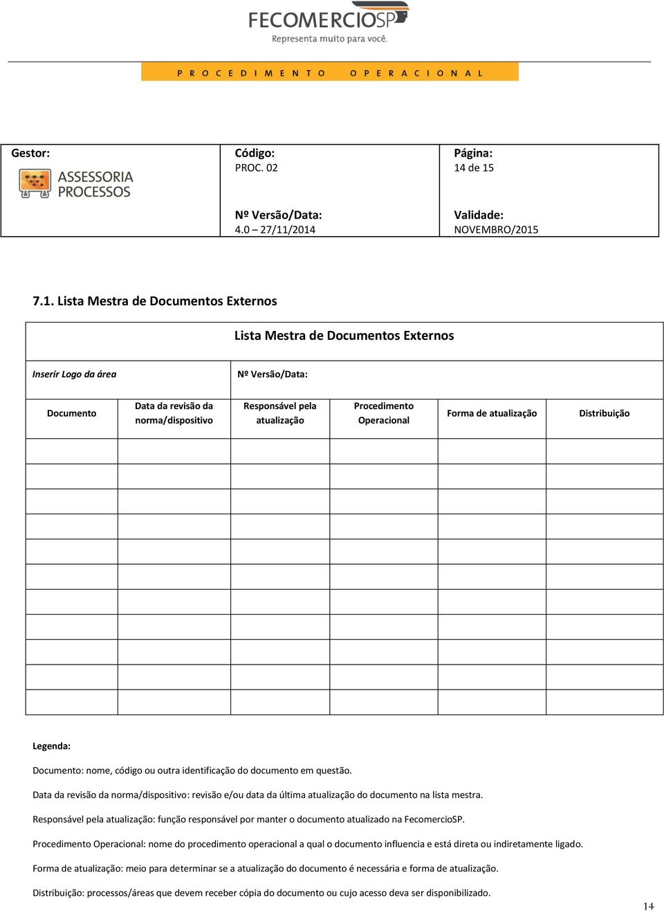 Data da revisão da norma/dispositivo: revisão e/ou data da última atualização do documento na lista mestra.