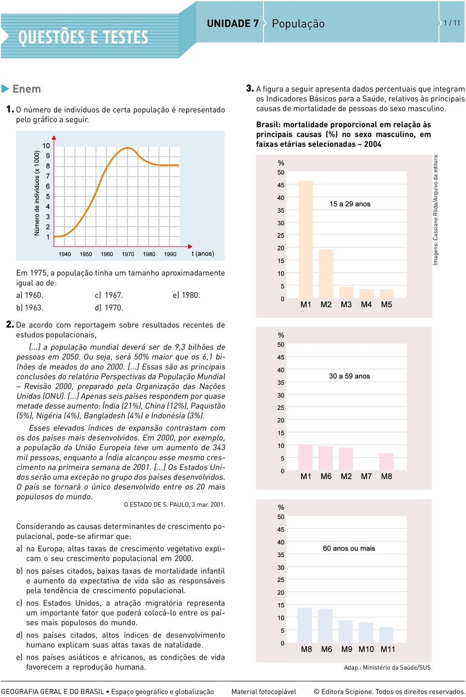 . A figura a seguir apresenta dados percentuais que integram os Indicadores Básicos para a Saúde, relativos às principais causas de mortalidade de pessoas do sexo masculino.