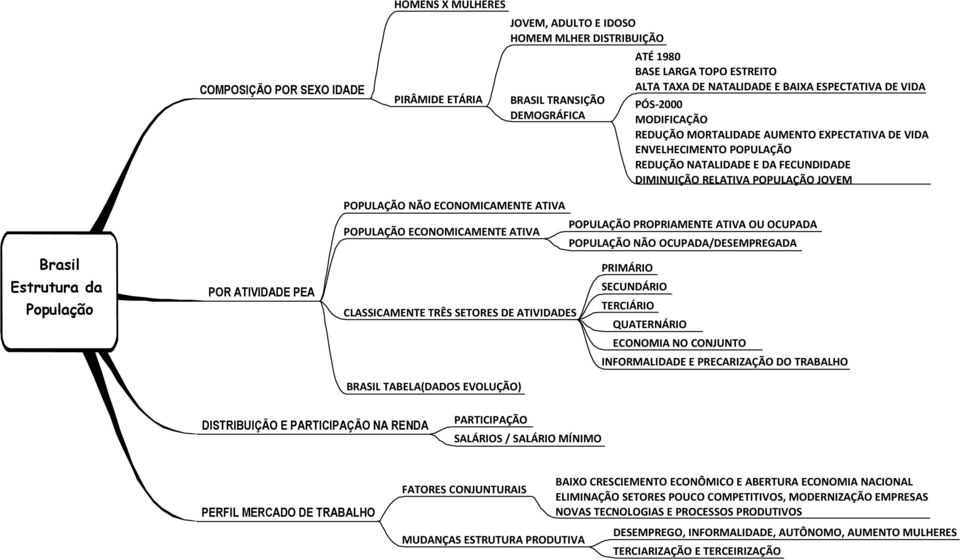 Estrutura da População POR ATIVIDADE PEA POPULAÇÃO NÃO ECONOMICAMENTE ATIVA POPULAÇÃO PROPRIAMENTE ATIVA OU OCUPADA POPULAÇÃO ECONOMICAMENTE ATIVA POPULAÇÃO NÃO OCUPADA/DESEMPREGADA PRIMÁRIO