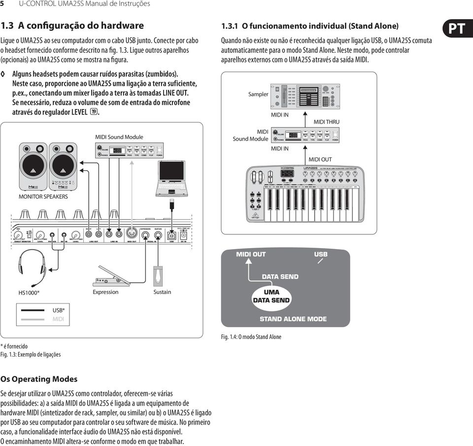 Se necessário, reduza o volume de som de entrada do microfone através do regulador LEVEL (19). Sound Module 1.3.