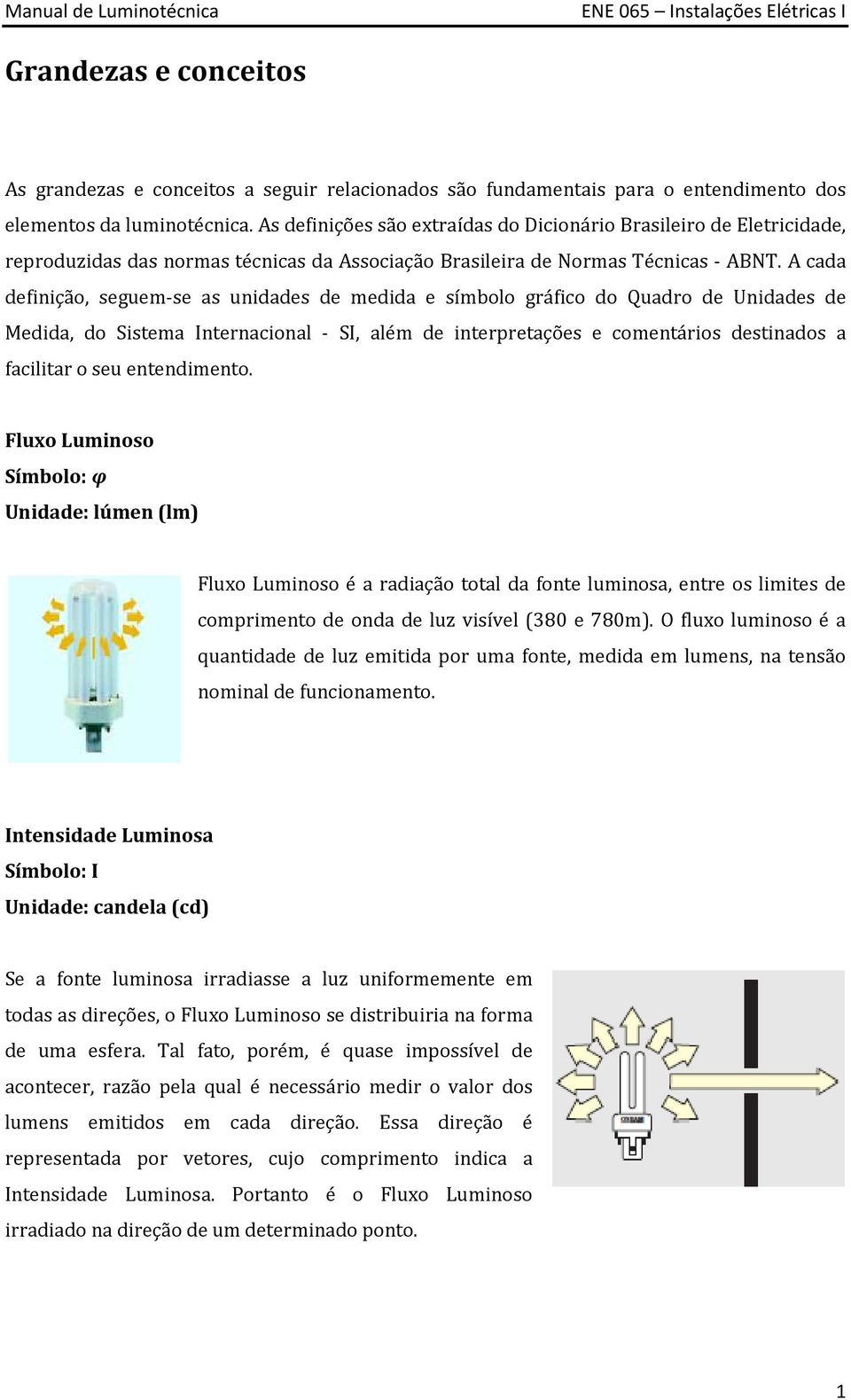 A cada definição, seguem-se as unidades de medida e símbolo gráfico do Quadro de Unidades de Medida, do Sistema Internacional - SI, além de interpretações e comentários destinados a facilitar o seu