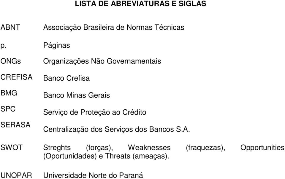 Governamentais Banco Crefisa Banco Minas Gerais Serviço de Proteção ao Crédito Centralização dos