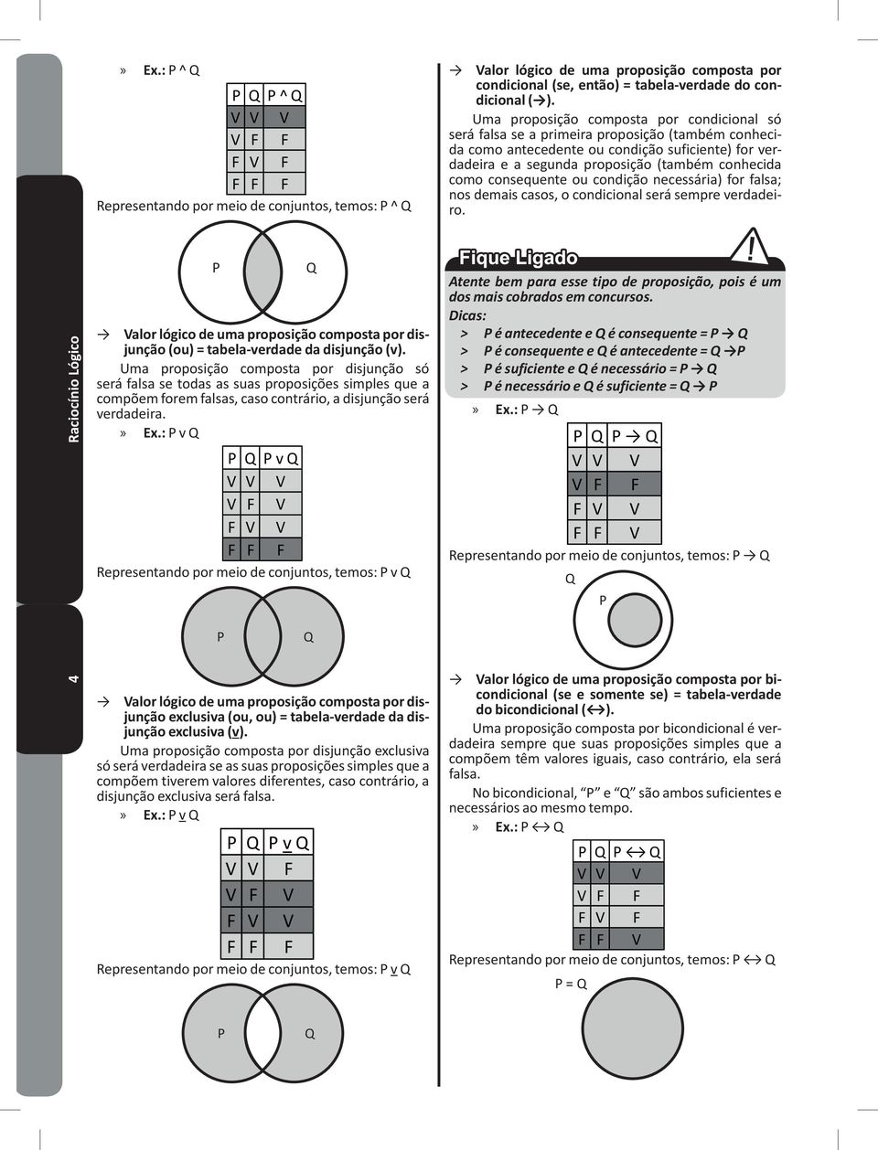 consequente ou condição necessária) for falsa; nos demais casos, o condicional será sempre verdadeiro 4 Raciocínio Lógico P Valor lógico de uma proposição composta por disjunção (ou) = tabela-verdade