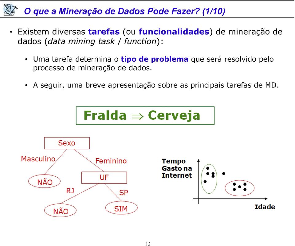 (data mining task / function): Uma tarefa determina o tipo de problema que