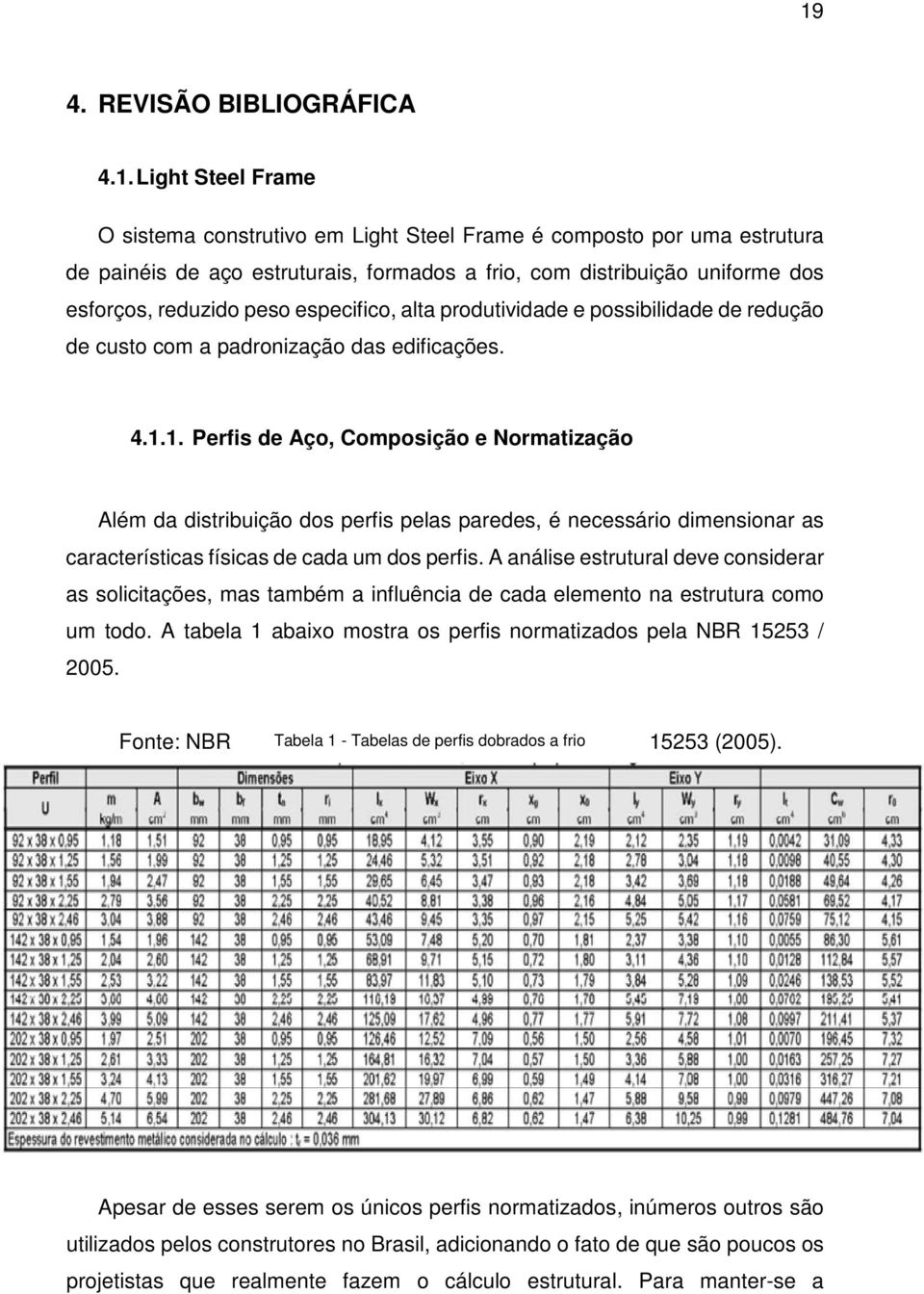 1. Perfis de Aço, Composição e Normatização Além da distribuição dos perfis pelas paredes, é necessário dimensionar as características físicas de cada um dos perfis.