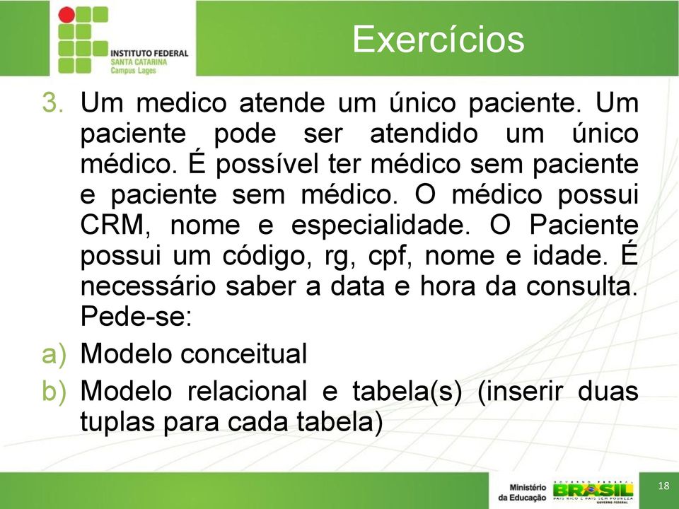 O Paciente possui um código, rg, cpf, nome e idade. É necessário saber a data e hora da consulta.