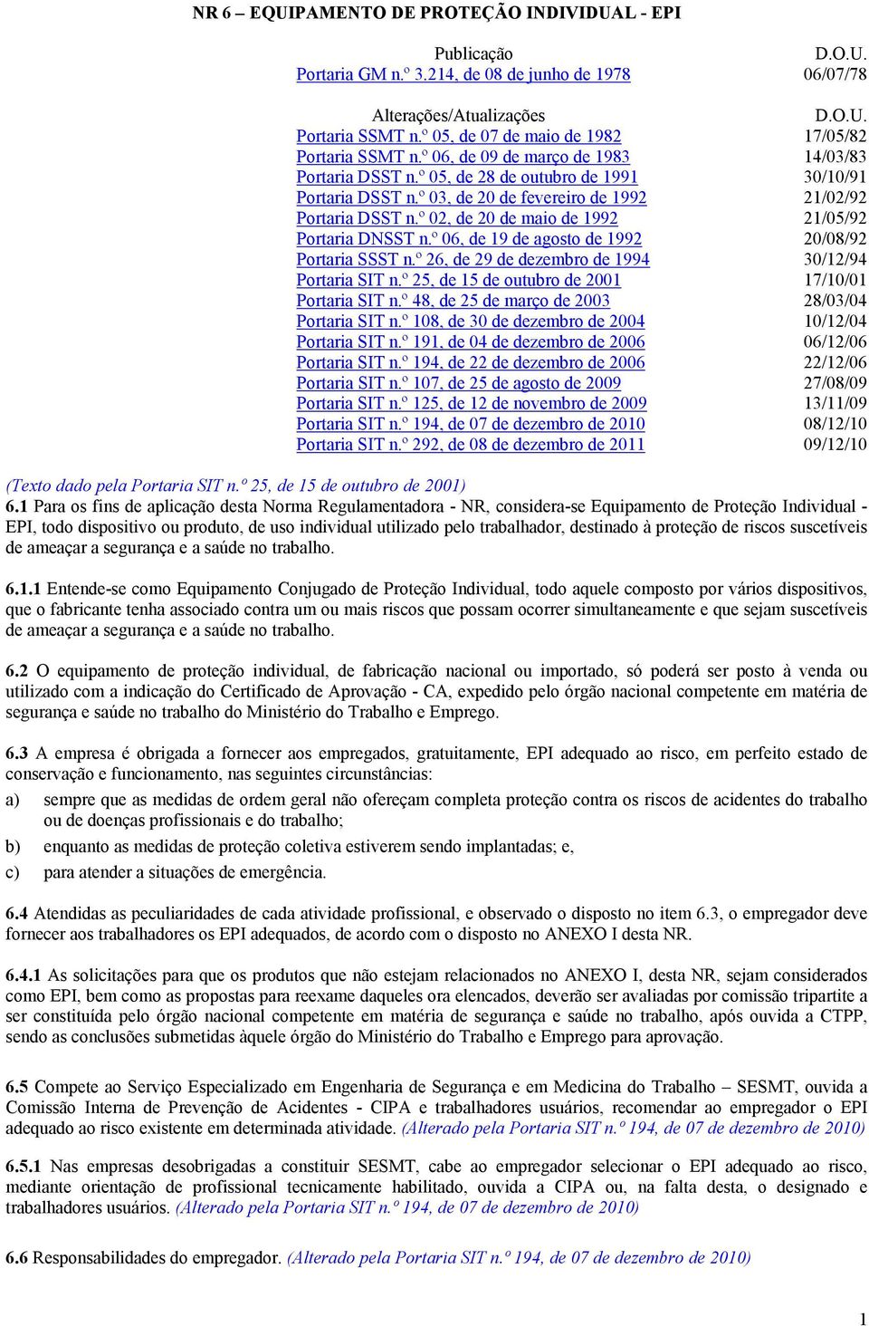 º 03, de 20 de fevereiro de 1992 21/02/92 Portaria DSST n.º 02, de 20 de maio de 1992 21/05/92 Portaria DNSST n.º 06, de 19 de agosto de 1992 20/08/92 Portaria SSST n.