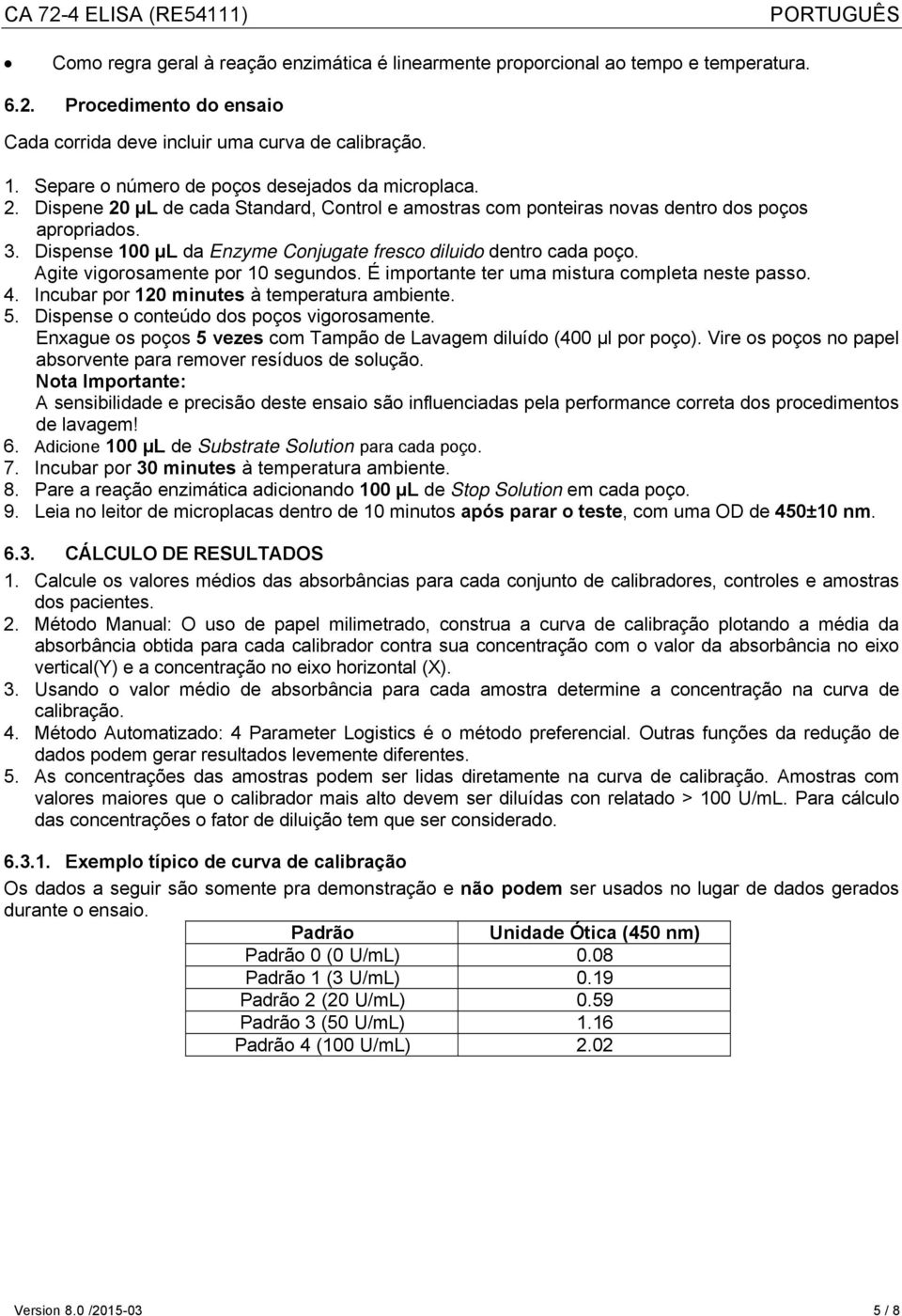 Dispense 100 μl da Enzyme Conjugate fresco diluido dentro cada poço. Agite vigorosamente por 10 segundos. É importante ter uma mistura completa neste passo. 4.