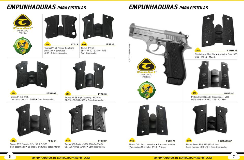 7,65-58D - 57 SCD - 58SD Com desarmador. 605 PT 58 HC Taurus PT 58 High Capacity - HC/Plus 92-99-100-101- 59S Com desarmador. 631 P IMBEL GC Pistola Imbel Grande Capacidade - MD1 MD2-MD3-MD5-MD7 -.