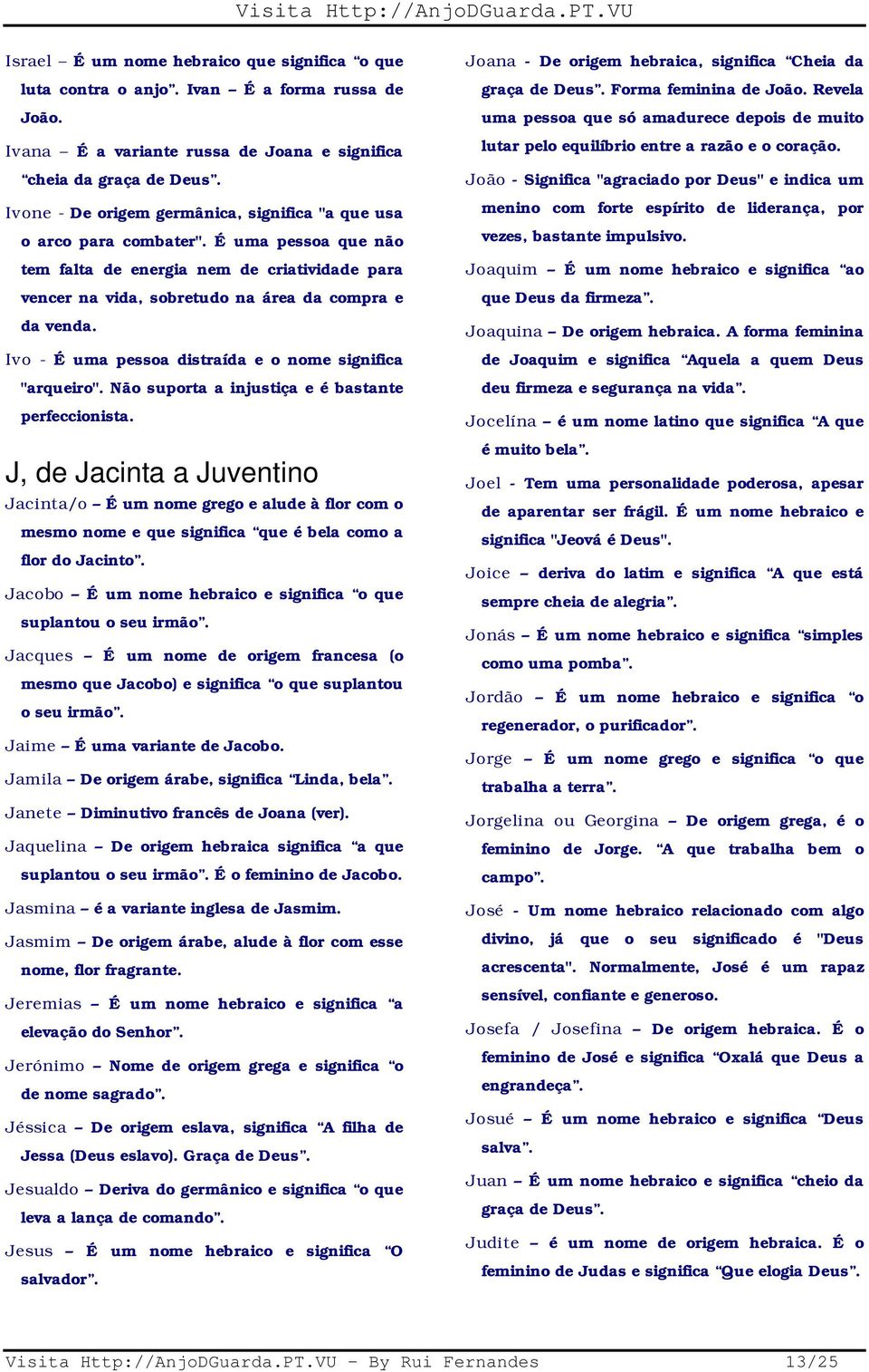 Ivo - É uma pessoa distraída e o nome significa "arqueiro". Não suporta a injustiça e é bastante perfeccionista.