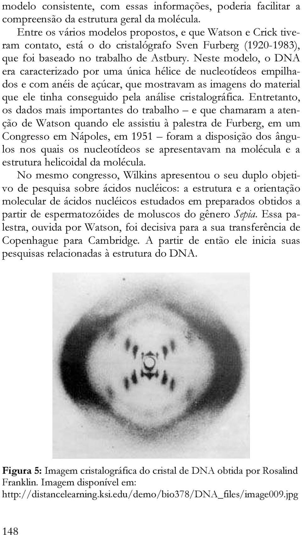 Neste modelo, o DNA era caracterizado por uma única hélice de nucleotídeos empilhados e com anéis de açúcar, que mostravam as imagens do material que ele tinha conseguido pela análise cristalográfica.