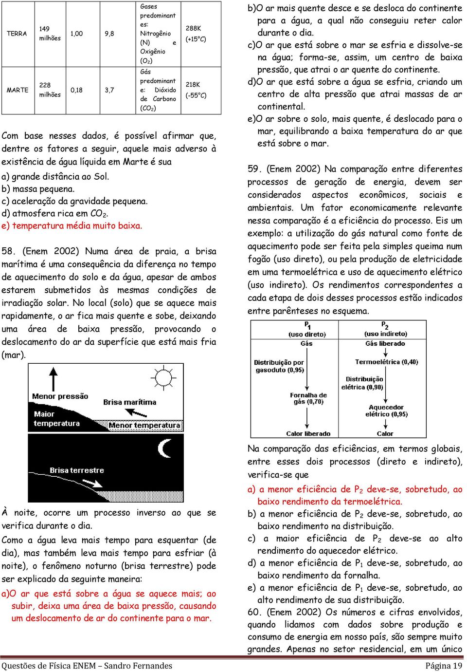 c) aceleração da gravidade pequena. d) atmosfera rica em CO 2. e) temperatura média muito baixa. 58.