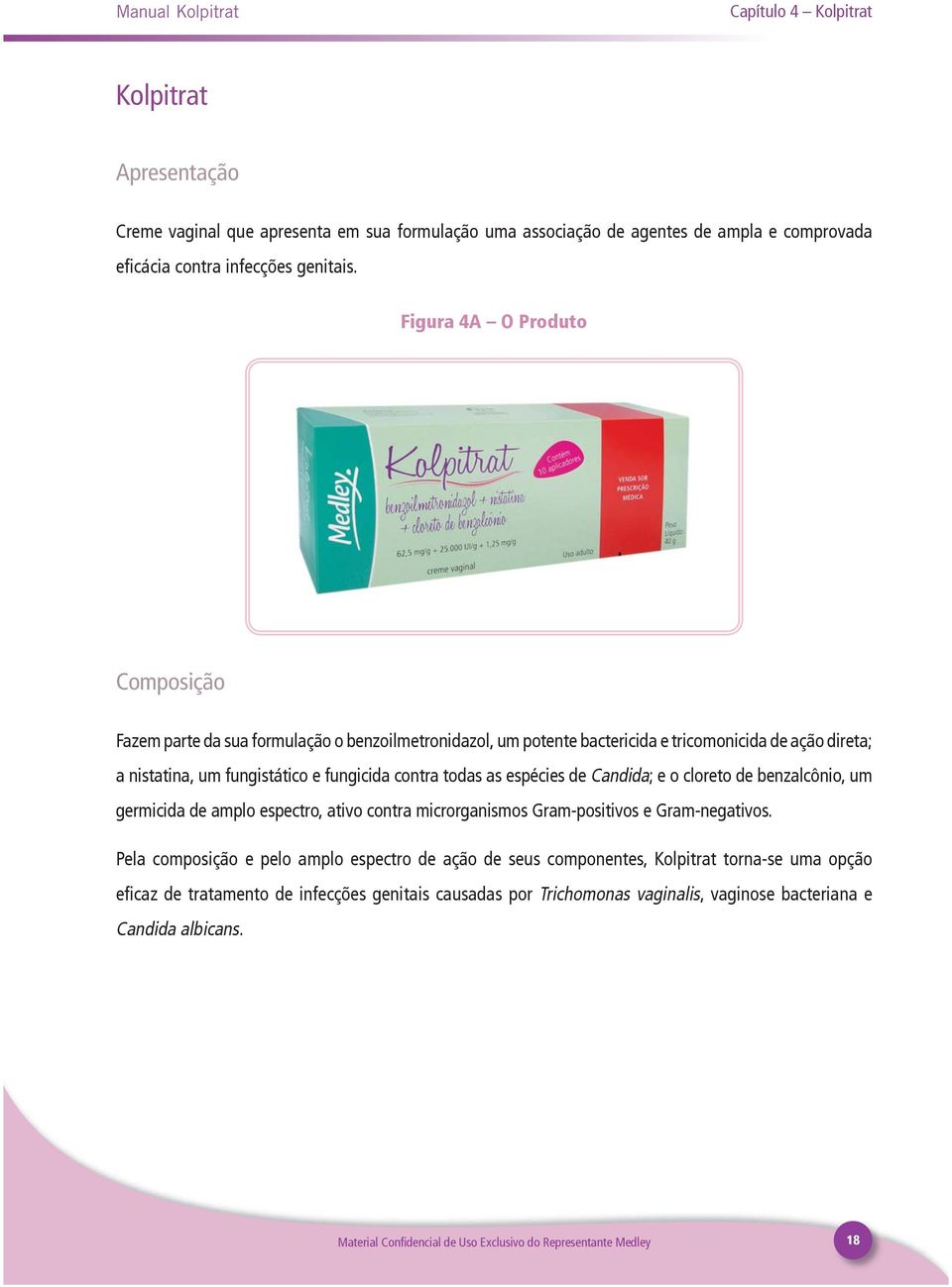 contra todas as espécies de Candida; e o cloreto de benzalcônio, um germicida de amplo espectro, ativo contra microrganismos Gram-positivos e Gram-negativos.