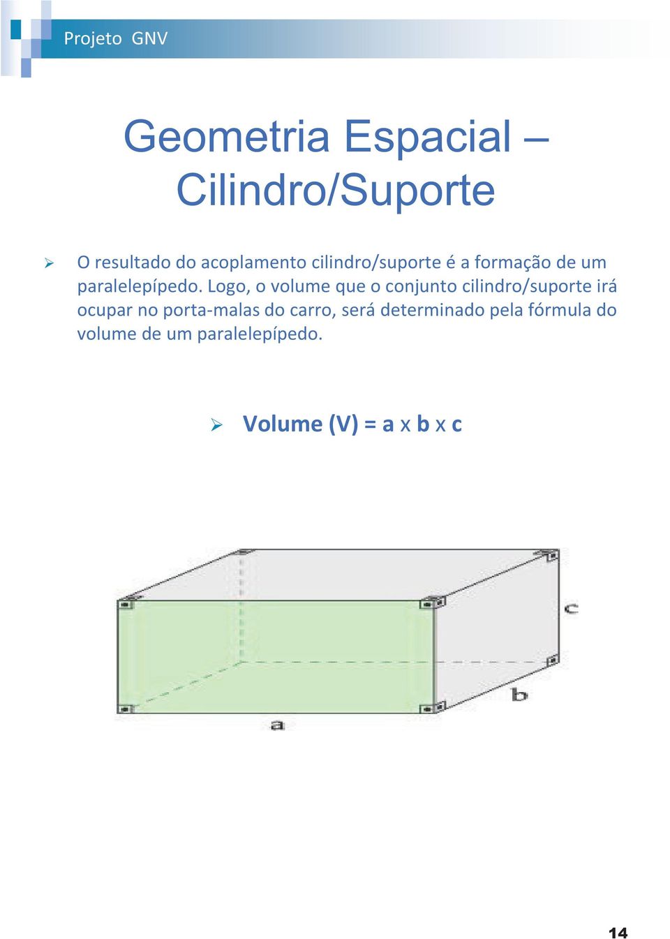 Logo, o volume que o conjunto cilindro/suporte irá ocupar no