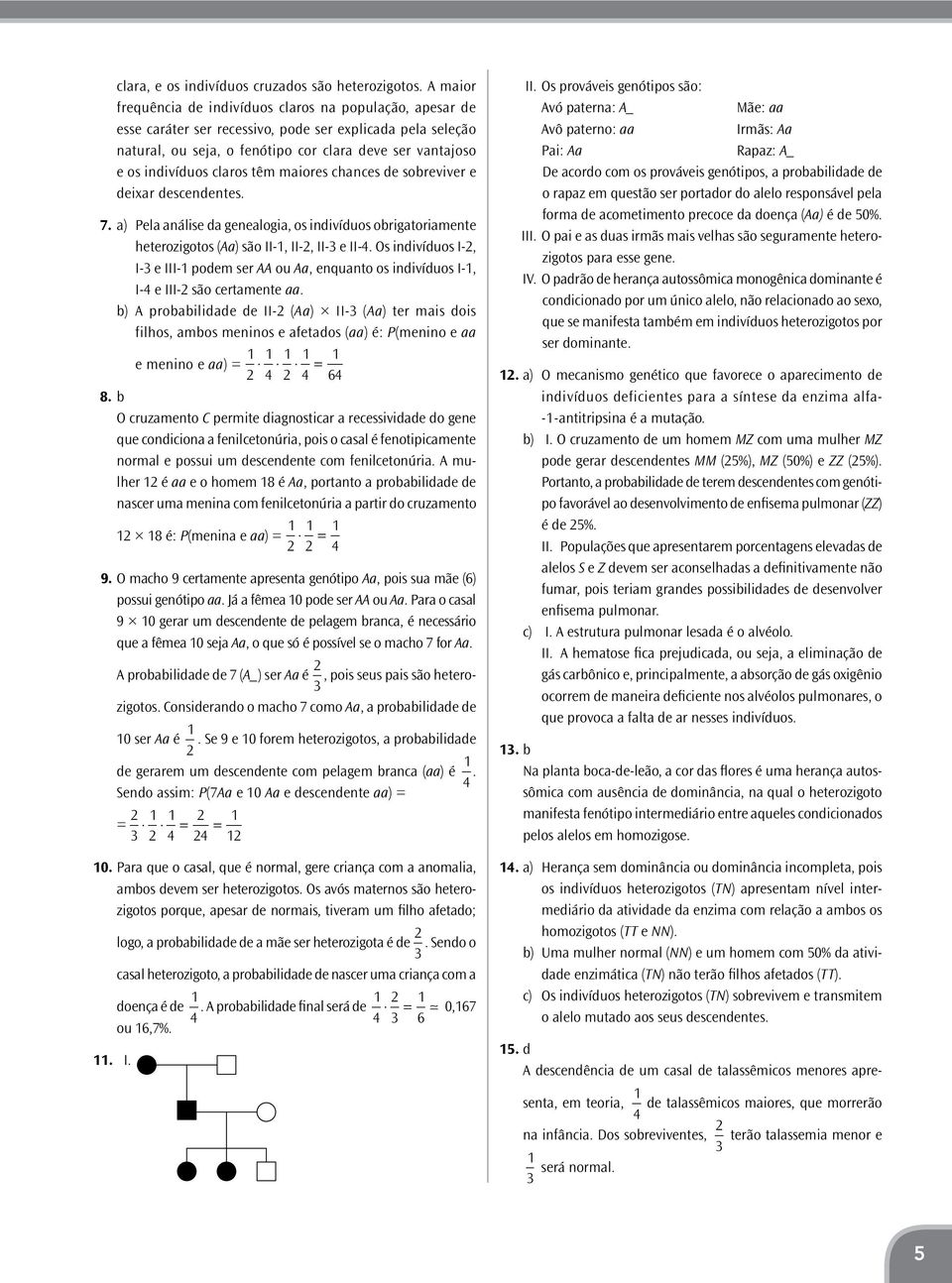 claros têm maiores chances de sobreviver e deixar descendentes. 7. a) Pela análise da genealogia, os indivíduos obrigatoriamente heterozigotos (Aa) são II-, II-, II- e II-.