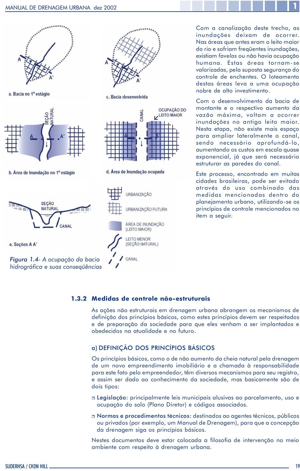 Com o desenvolvimento da bacia de montante e o respectivo aumento da vazão máxima, voltam a ocorrer inundações no antigo leito maior.