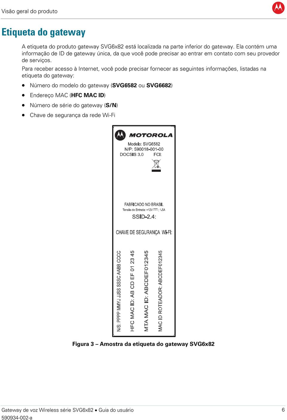 Para receber acesso à Internet, você pode precisar fornecer as seguintes informações, listadas na etiqueta do gateway: Número do modelo do gateway