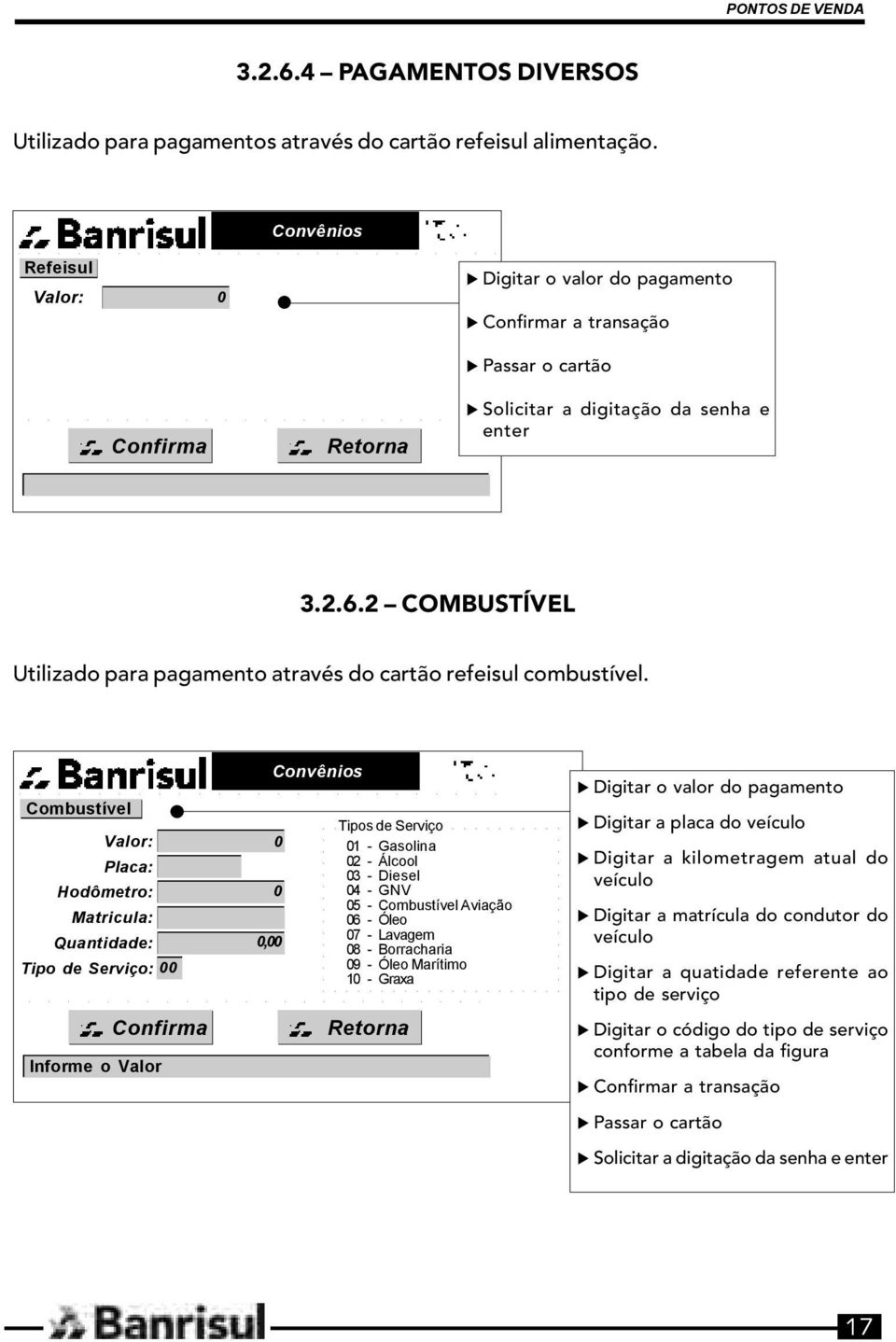 2 COMBUSTÍVEL Utilizado para pagamento através do cartão refeisul combustível.