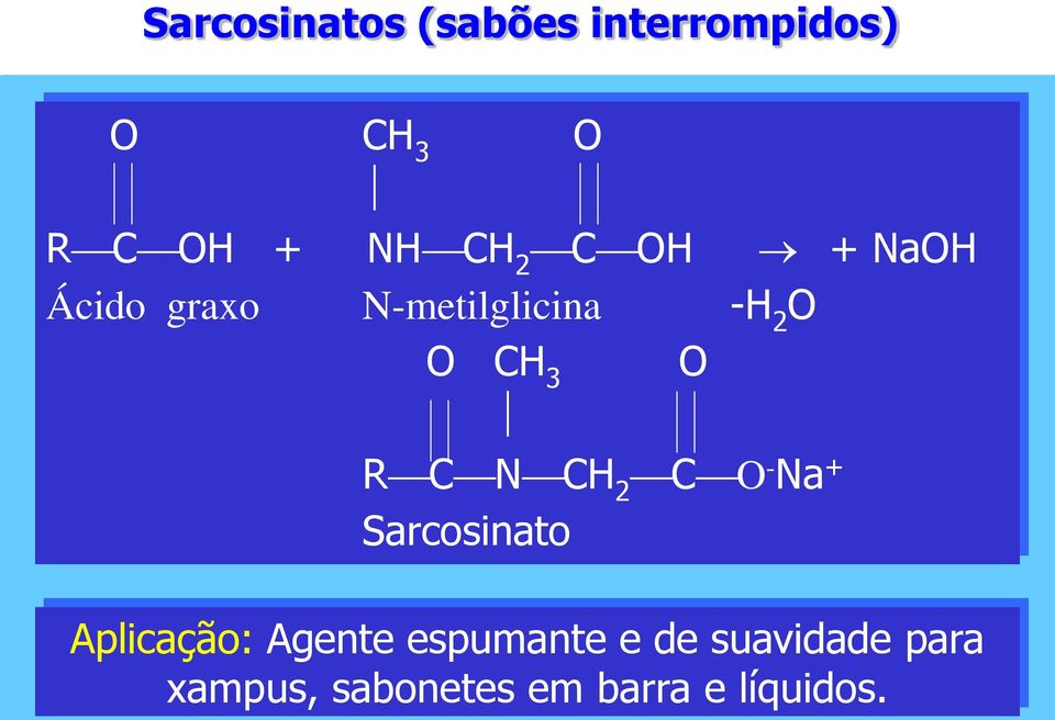 Na + Sarcosinato Aplicação: Agente espumante e de