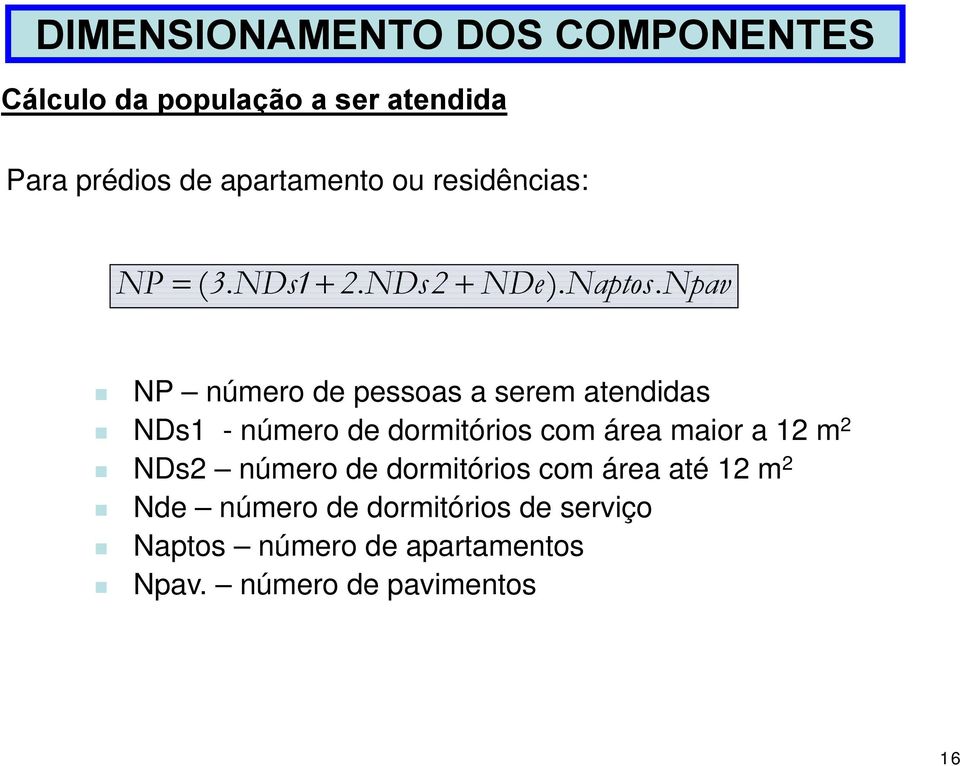 Npav NP número de pessoas a serem atendidas NDs1 - número de dormitórios com área maior