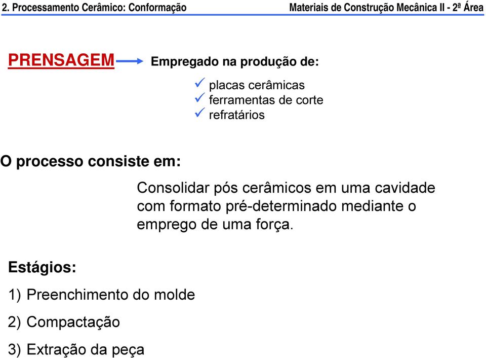 uma cavidade com formato pré-determinado mediante o emprego de uma