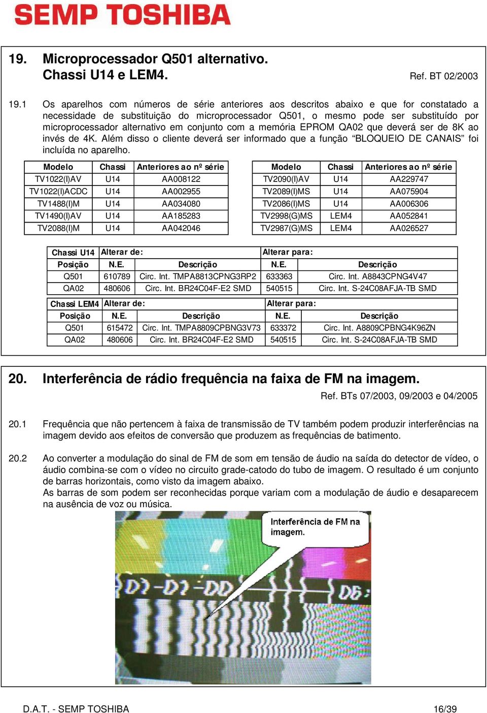 alternativo em conjunto com a memória EPROM QA02 que deverá ser de 8K ao invés de 4K. Além disso o cliente deverá ser informado que a função BLOQUEIO DE CANAIS foi incluída no aparelho.