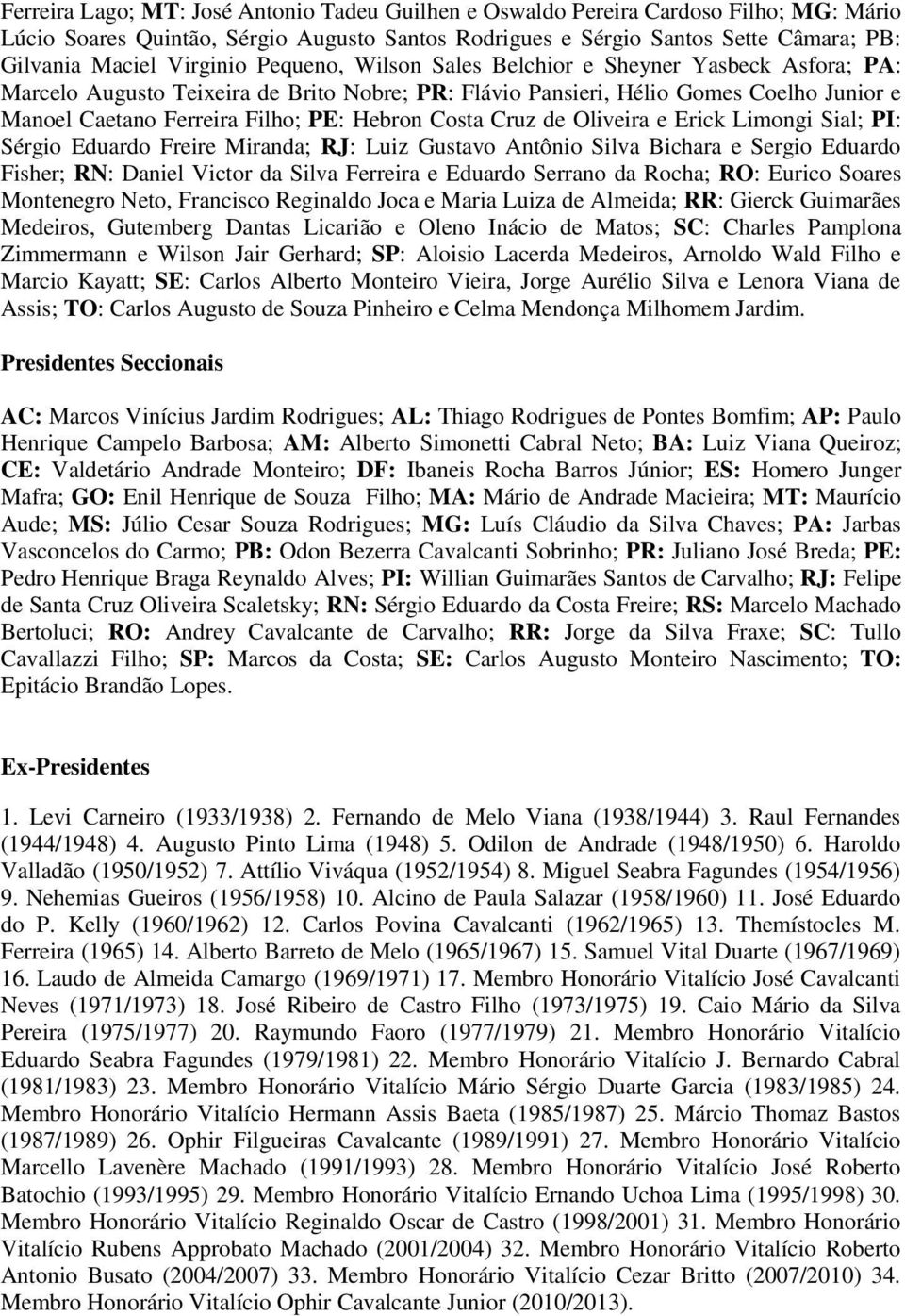 Hebron Costa Cruz de Oliveira e Erick Limongi Sial; PI: Sérgio Eduardo Freire Miranda; RJ: Luiz Gustavo Antônio Silva Bichara e Sergio Eduardo Fisher; RN: Daniel Victor da Silva Ferreira e Eduardo