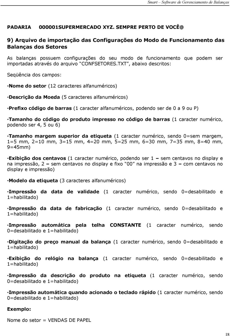 importadas através do arquivo CONFSETORES.