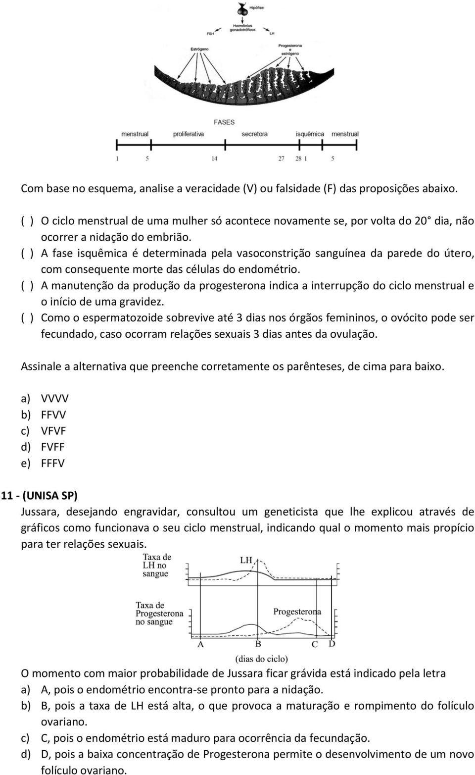 ( ) A fase isquêmica é determinada pela vasoconstrição sanguínea da parede do útero, com consequente morte das células do endométrio.